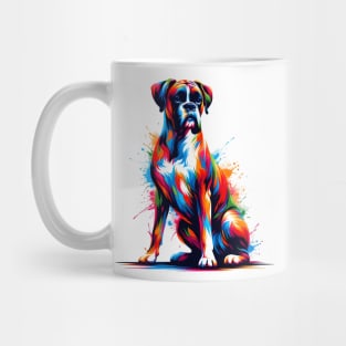 Vibrant Boxer Dog in Abstract Splash Art Style Mug